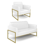 Sofá Namoradeira E Poltrona Marisa Industrial Alta Dourada Si