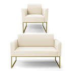 Sofá Namoradeira E Poltrona Marisa Industrial Dourado Veludo