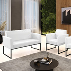 Sofá Namoradeira E Poltrona Marisa Industrial Preto Sintético