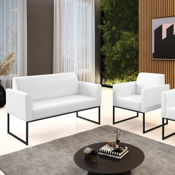 Sofá Namoradeira E Poltrona Marisa Industrial Preto Sintético