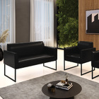 Sofá Namoradeira E Poltrona Marisa Industrial Preto Sintético