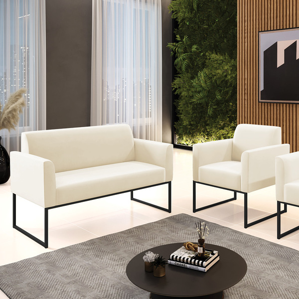 Sofá Namoradeira E Poltrona Marisa Industrial Preto Veludo D0