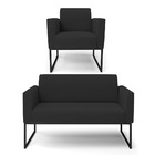 Sofá Namoradeira E Poltrona Marisa Industrial Preto Veludo D0