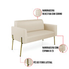 Sofá Namoradeira E Poltrona Marisa Pé Aço Dourado Sintético D