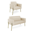 Sofá Namoradeira E Poltrona Marisa Pé Aço Dourado Sintético D