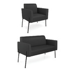 Sofá Namoradeira E Poltrona Marisa Pé Aço Preto Sintético D03