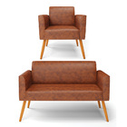 Sofá Namoradeira E Poltrona Marisa Pé Palito Castanho Sintéti