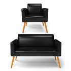 Sofá Namoradeira E Poltrona Marisa Pé Palito Castanho Sintéti