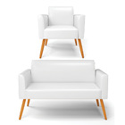 Sofá Namoradeira E Poltrona Marisa Pé Palito Castanho Sintéti