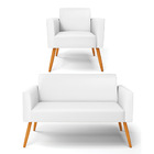 Sofá Namoradeira E Poltrona Marisa Pé Palito Castanho Sintéti