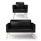 Sofá Namoradeira E Poltrona Marisa Pé Palito Natural Sintétic