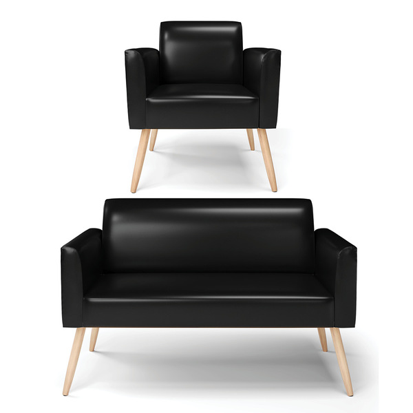 Sofá Namoradeira E Poltrona Marisa Pé Palito Natural Sintétic