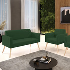 Sofá Namoradeira E Poltrona Marisa Pé Palito Natural Veludo D