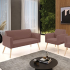 Sofá Namoradeira E Poltrona Marisa Pé Palito Natural Veludo D