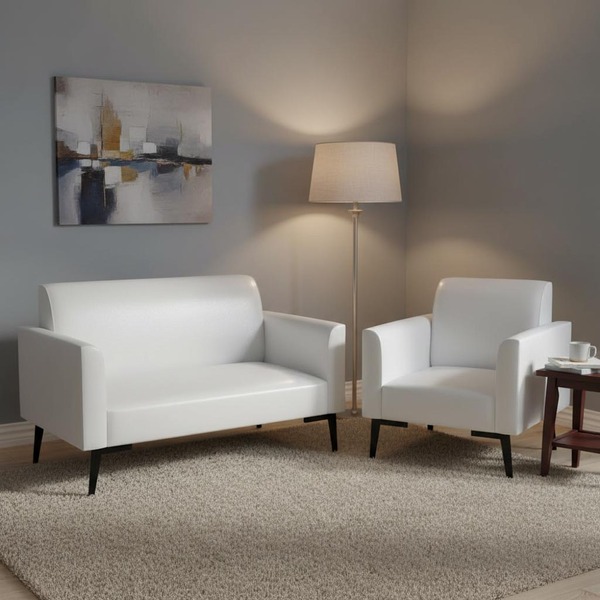 Sofá Namoradeira E Poltrona Marisa Pé Villach Preto Sintético