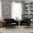 Sofá Namoradeira E Poltrona Marisa Pé Villach Preto Sintético