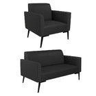Sofá Namoradeira E Poltrona Marisa Pé Villach Preto Sintético