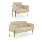 Sofá Namoradeira E Poltrona Pé De Ferro Dourado Elisa Suede B