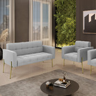 Sofá Namoradeira E Poltrona Pé De Ferro Dourado Elisa Suede C