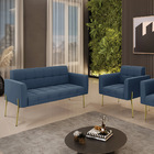 Sofá Namoradeira E Poltrona Pé De Ferro Dourado Elisa Suede D