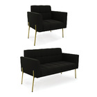 Sofá Namoradeira E Poltrona Pé De Ferro Dourado Elisa Suede P