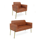 Sofá Namoradeira E Poltrona Pé De Ferro Dourado Marisa Corano