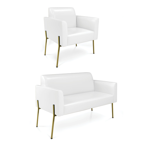 Sofá Namoradeira E Poltrona Pé De Ferro Dourado Marisa Corano