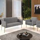 Sofá Namoradeira E Poltrona Pé De Ferro Dourado Marisa Linho