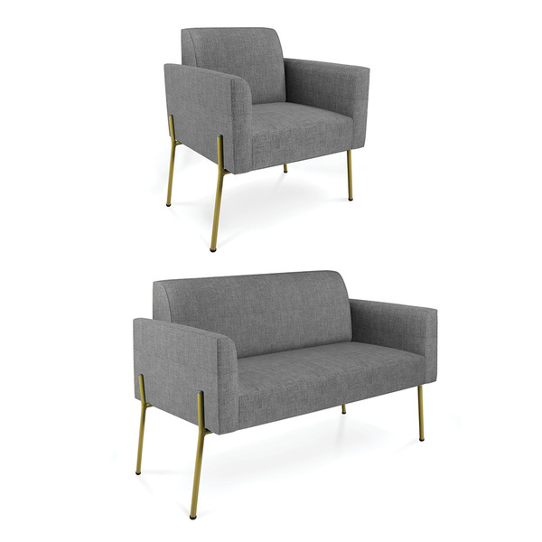 Sofá Namoradeira E Poltrona Pé De Ferro Dourado Marisa Linho