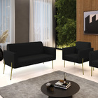 Sofá Namoradeira E Poltrona Pé De Ferro Dourado Marisa Linho