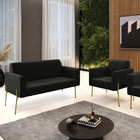 Sofá Namoradeira E Poltrona Pé De Ferro Dourado Marisa Suede