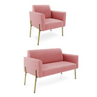 Sofá Namoradeira E Poltrona Pé De Ferro Dourado Marisa Suede