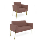 Sofá Namoradeira E Poltrona Pé De Ferro Dourado Salão Marisa