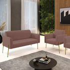 Sofá Namoradeira E Poltrona Pé De Ferro Dourado Salão Marisa