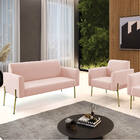 Sofá Namoradeira E Poltrona Pé De Ferro Dourado Salão Marisa