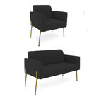 Sofá Namoradeira E Poltrona Pé De Ferro Dourado Salão Marisa