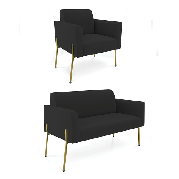 Sofá Namoradeira E Poltrona Pé De Ferro Dourado Salão Marisa