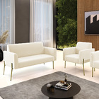 Sofá Namoradeira E Poltrona Pé De Ferro Dourado Salão Marisa