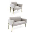 Sofá Namoradeira E Poltrona Pé De Ferro Dourado Salão Marisa