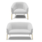 Sofá Namoradeira E Poltrona Pé De Ferro Dourado Stella Linho