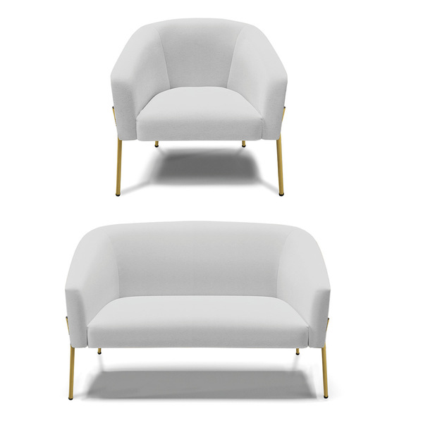 Sofá Namoradeira E Poltrona Pé De Ferro Dourado Stella Linho