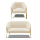 Sofá Namoradeira E Poltrona Pé De Ferro Dourado Stella Linho