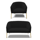 Sofá Namoradeira E Poltrona Pé De Ferro Dourado Stella Linho