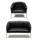 Sofá Namoradeira E Poltrona Pé De Ferro Dourado Stella Sintét