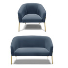 Sofá Namoradeira E Poltrona Pé De Ferro Dourado Stella Suede