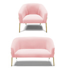 Sofá Namoradeira E Poltrona Pé De Ferro Dourado Stella Suede