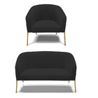 Sofá Namoradeira E Poltrona Pé De Ferro Dourado Stella Veludo