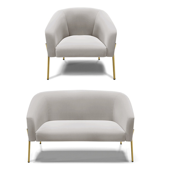 Sofá Namoradeira E Poltrona Pé De Ferro Dourado Stella Veludo