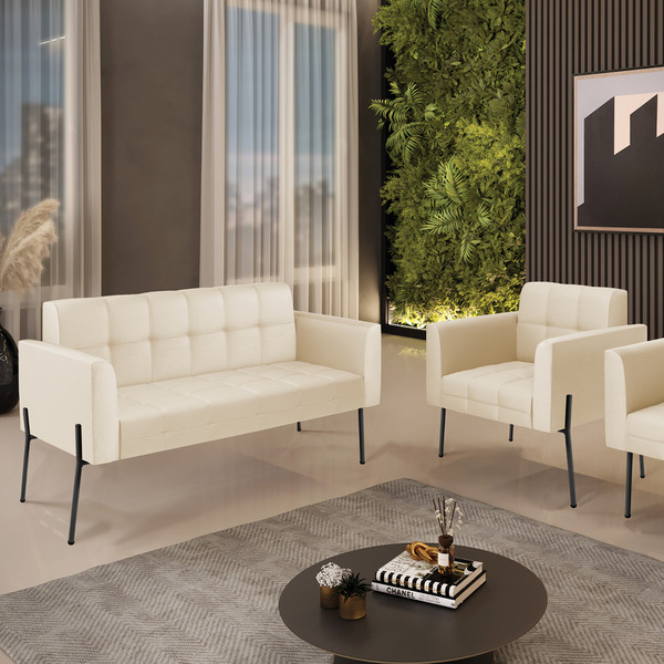 Sofá Namoradeira E Poltrona Pé De Ferro Preto Elisa Corino Be