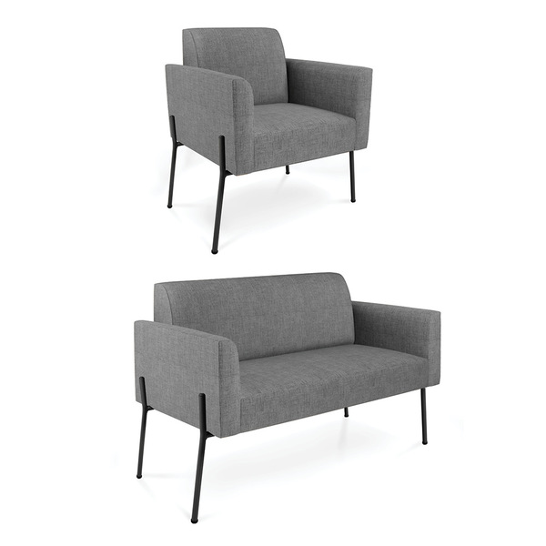 Sofá Namoradeira E Poltrona Pé De Ferro Preto Marisa Linho -